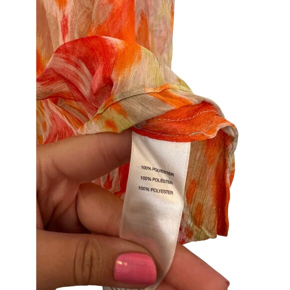 Chicos Sequin Collar Sheer Tie-Front Blouse Size 2 Orange Multi Polyester - Picture 4 of 4